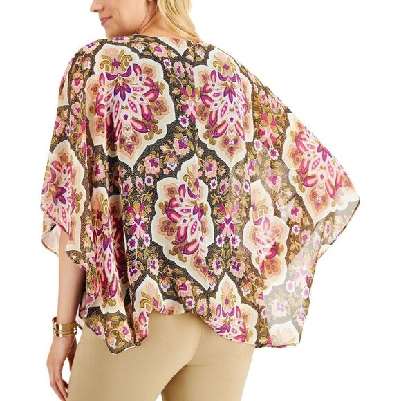 JM Collection Womens Plus 1X Top Poncho Overlay with Attached Tank Top Blouse - Picture 3 of 14